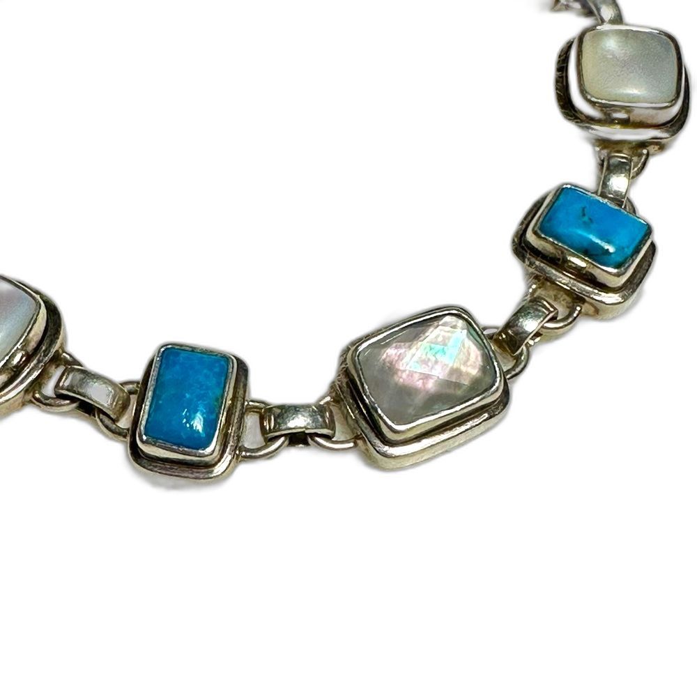 Moonstone, Sleeping Beauty Turquoise and MOP Sterling Silver Bracelet 8"